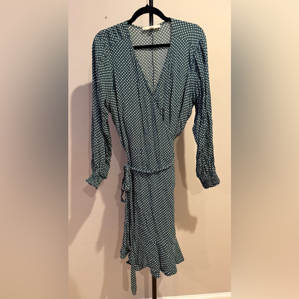 LOFT Elegant Teal Polka Dot Wrap Dress